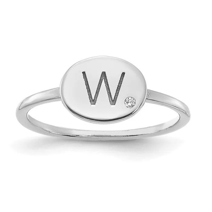 Rings Goldia 14K White Gold Initial Oval with Real Diamond Signet Ring