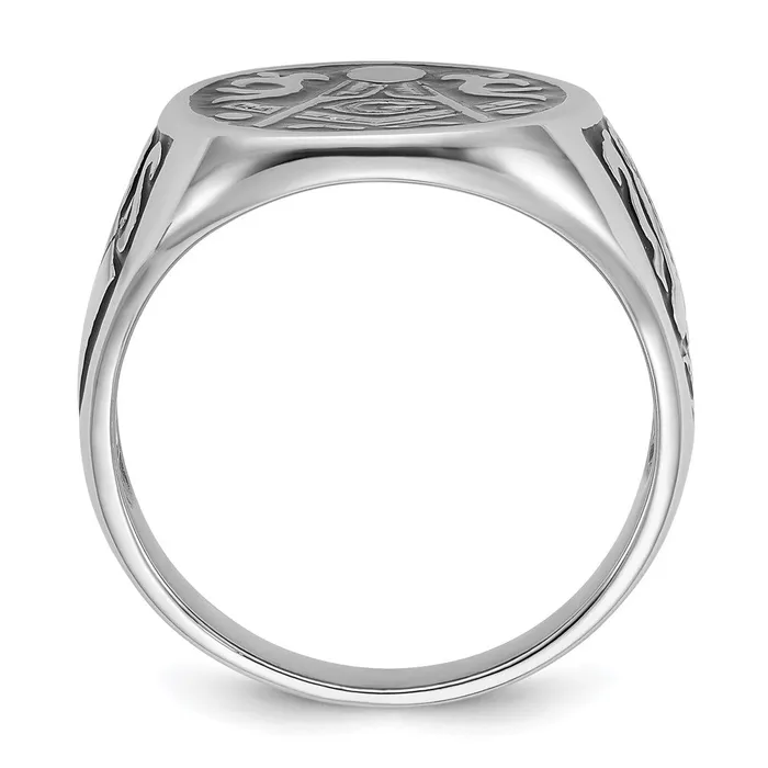 Rings Goldia 14k White Gold Mens Polished and Grooved with Black Enamel Masonic Ring