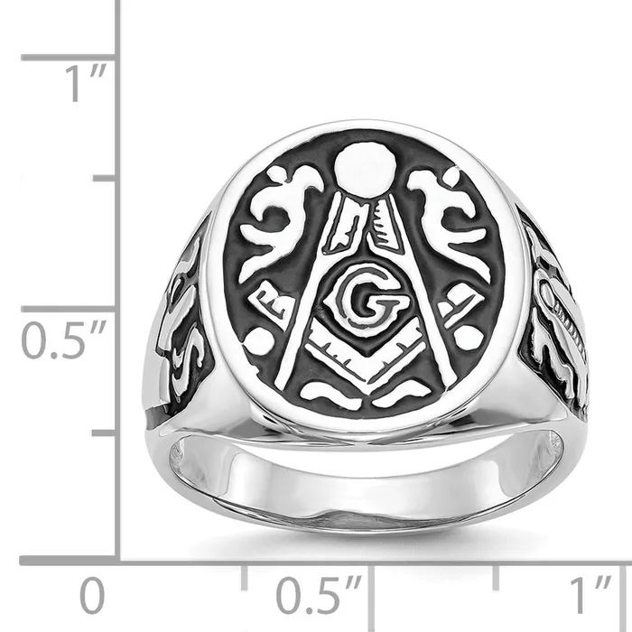 Rings Goldia 14k White Gold Mens Polished and Grooved with Black Enamel Masonic Ring
