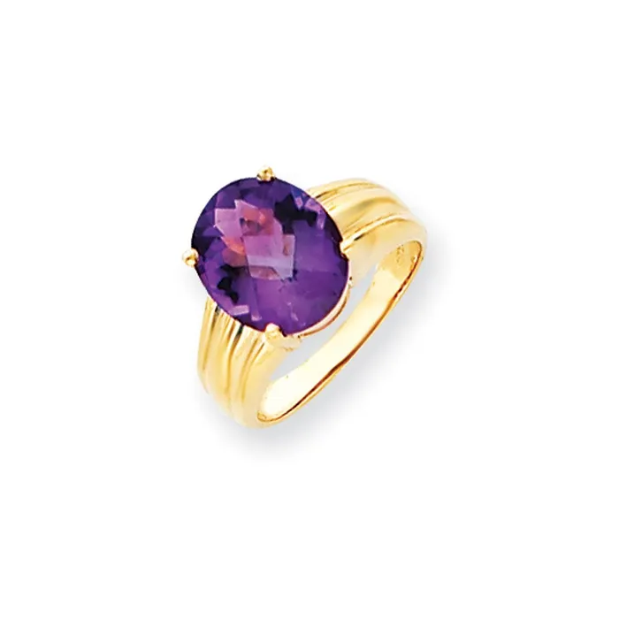 Rings Goldia 14k Yellow Gold 12x10mm Oval Amethyst Checker ring