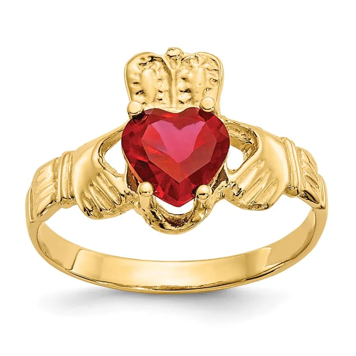 Rings Goldia 14K Yellow Gold July CZ Birthstone Claddagh Ring
