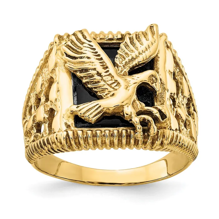 Rings Goldia 14K Yellow Gold Mens Onyx Eagle Ring