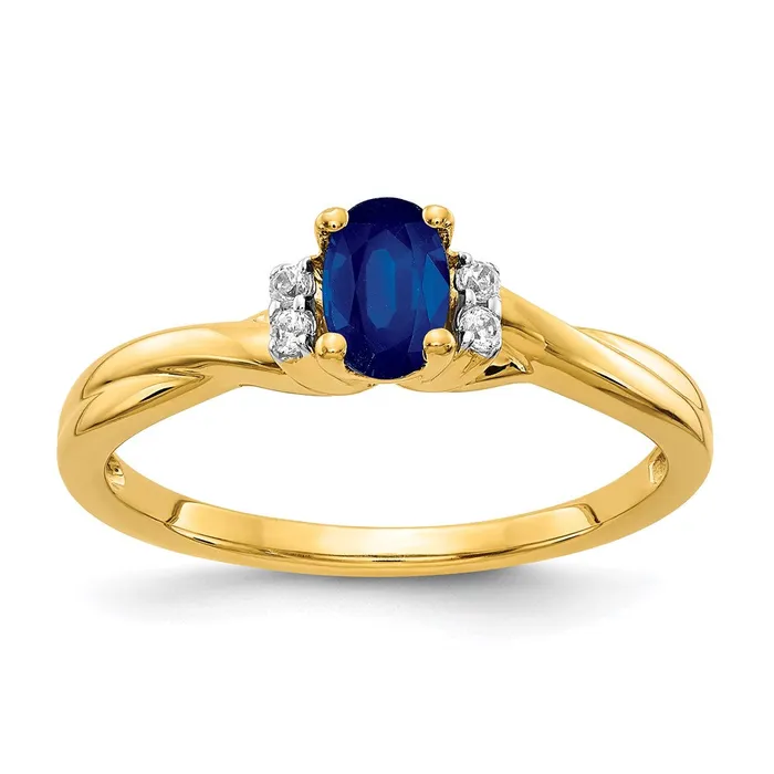 Rings Goldia 14K Yellow Gold Real Diamond and Oval Sapphire Ring