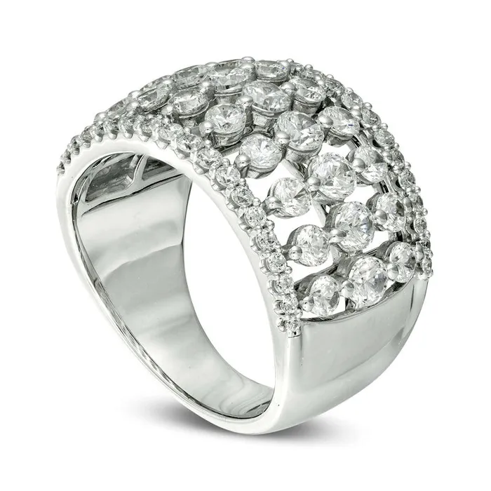 Rings Goldia 225 CT TW Natural Diamond MultiRow Ring in Solid 14K White Gold Rings Goldia 225 CT TW Natural Diamond MultiRow Ring in Solid 14K White Gold