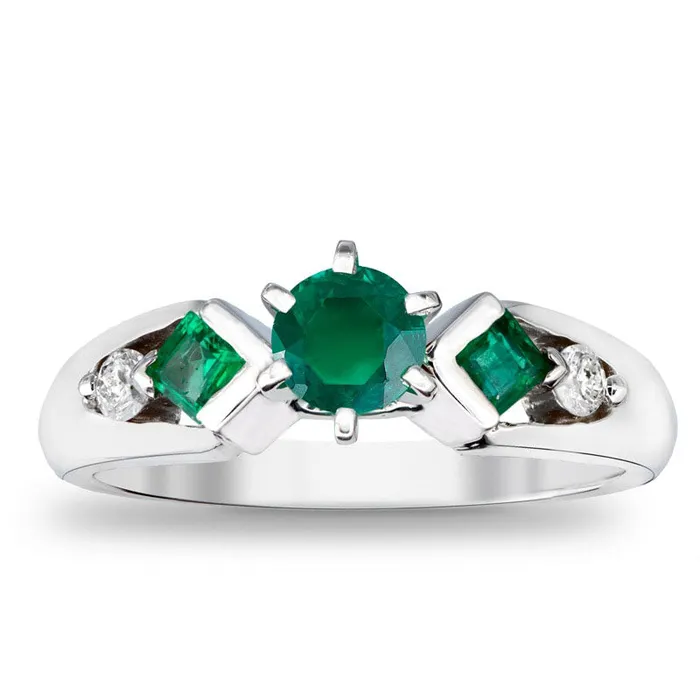 Rings Goldia 50mm Emerald and 010 CT TW Natural Diamond Engagement Ring in Solid 14K White Gold Rings Goldia 50mm Emerald and 010 CT TW Natural Diamond Engagement Ring in Solid 14K White Gold