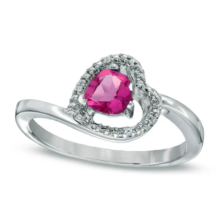 Rings Goldia 50mm Sideways HeartShaped LabCreated Pink Sapphire and Diamond Accent Promise Ring in Sterling Silver Rings Goldia 50mm Sideways HeartShaped LabCreated Pink Sapphire and Diamond Accent Promise Ring in Sterling Silver