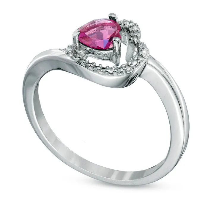 Rings Goldia 50mm Sideways HeartShaped LabCreated Pink Sapphire and Diamond Accent Promise Ring in Sterling Silver Rings Goldia 50mm Sideways HeartShaped LabCreated Pink Sapphire and Diamond Accent Promise Ring in Sterling Silver