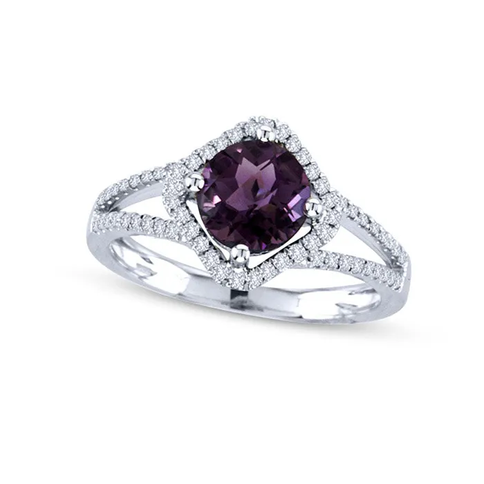 Rings Goldia 70mm Amethyst and 025 CT TW Natural Diamond Ring in Solid 14K White Gold Rings Goldia 70mm Amethyst and 025 CT TW Natural Diamond Ring in Solid 14K White Gold