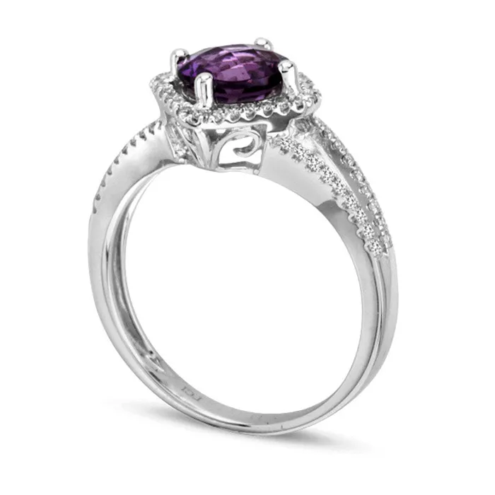 Rings Goldia 70mm Amethyst and 025 CT TW Natural Diamond Ring in Solid 14K White Gold Rings Goldia 70mm Amethyst and 025 CT TW Natural Diamond Ring in Solid 14K White Gold