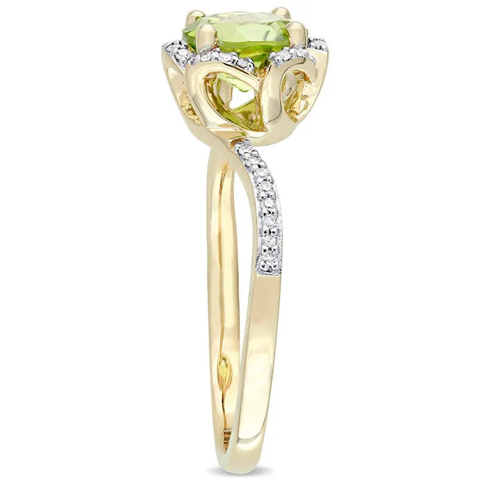 Rings Goldia 70mm Peridot and 010 CT TW Natural Diamond Floral Frame Bypass Ring in Solid 14K Gold Rings Goldia 70mm Peridot and 010 CT TW Natural Diamond Floral Frame Bypass Ring in Solid 14K Gold