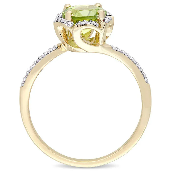 Rings Goldia 70mm Peridot and 010 CT TW Natural Diamond Floral Frame Bypass Ring in Solid 14K Gold Rings Goldia 70mm Peridot and 010 CT TW Natural Diamond Floral Frame Bypass Ring in Solid 14K Gold