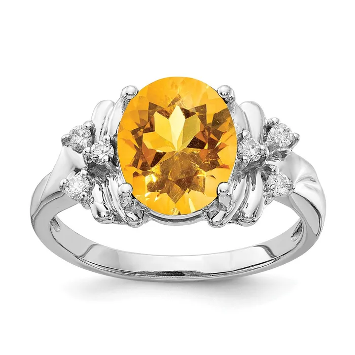 Rings goldiaca 14k White Gold 10x8mm Oval Citrine VS Real Diamond ring