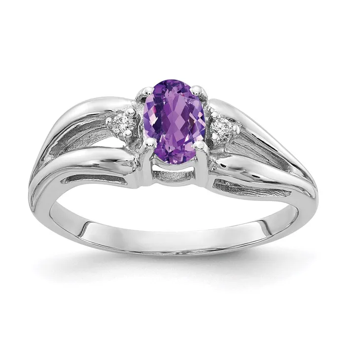 Rings goldiaca 14k White Gold 6x4mm Oval Amethyst Checker AA Real Diamond ring Rings goldiaca 14k White Gold 6x4mm Oval Amethyst Checker AA Real Diamond ring