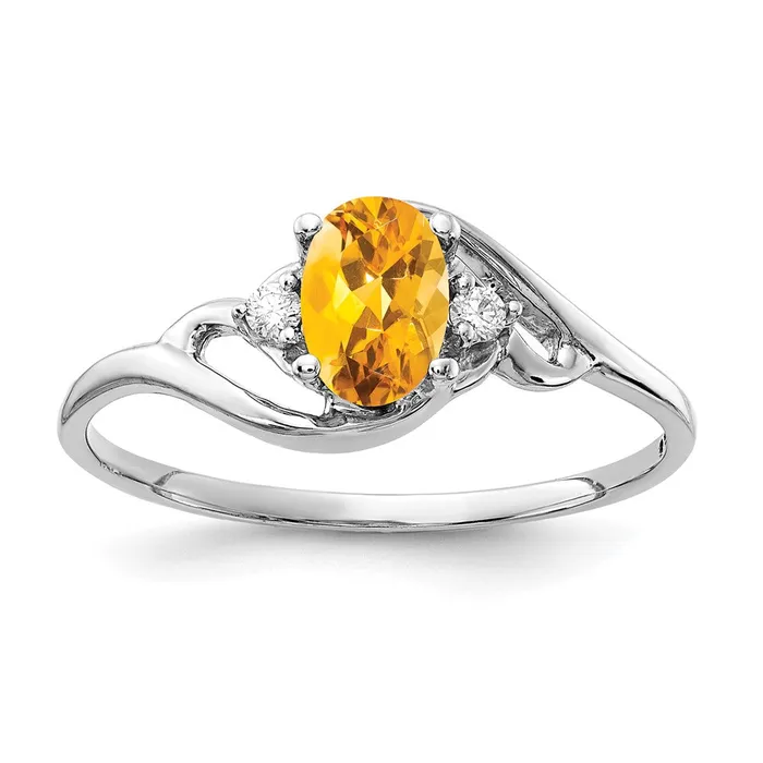 Rings goldiaca 14k White Gold 6x4mm Oval Citrine AAA Real Diamond ring