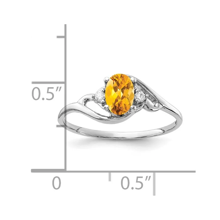 Rings goldiaca 14k White Gold 6x4mm Oval Citrine AAA Real Diamond ring