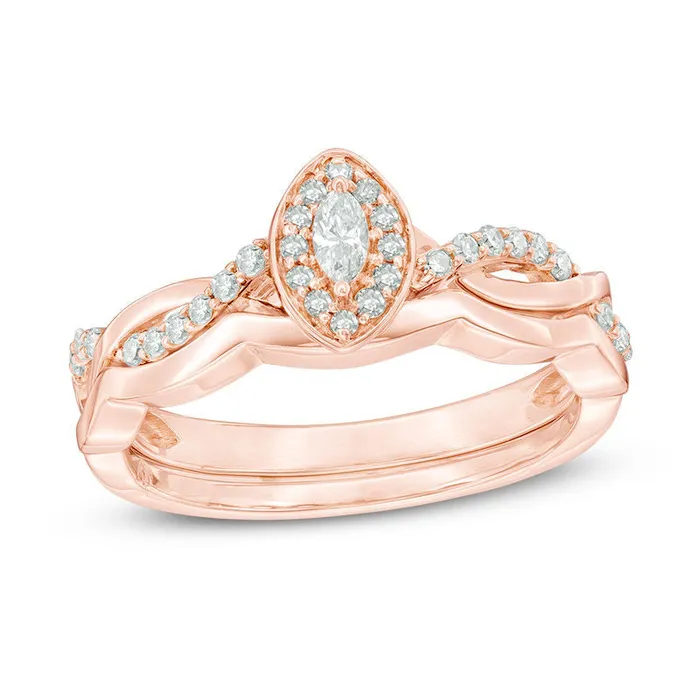 Rings Goldiacom 14 CT TW Marquise Diamond Frame Twist Bridal Engagement Ring Set in 14K Rose Gold Rings Goldiacom 14 CT TW Marquise Diamond Frame Twist Bridal Engagement Ring Set in 14K Rose Gold