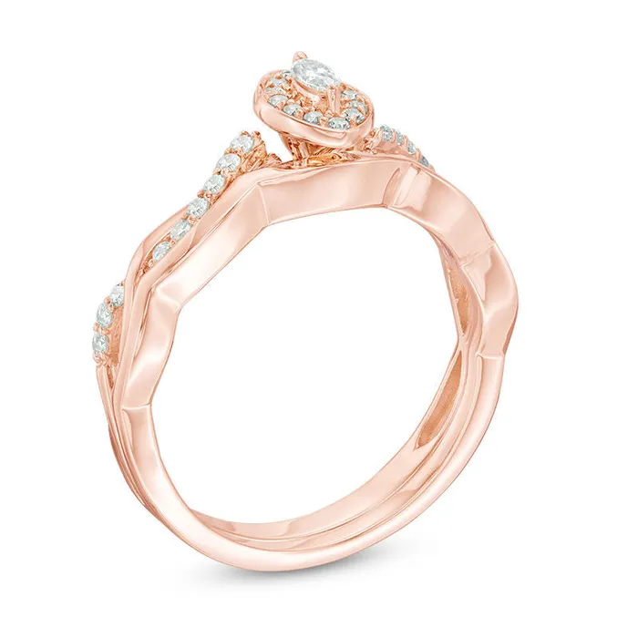 Rings Goldiacom 14 CT TW Marquise Diamond Frame Twist Bridal Engagement Ring Set in 14K Rose Gold