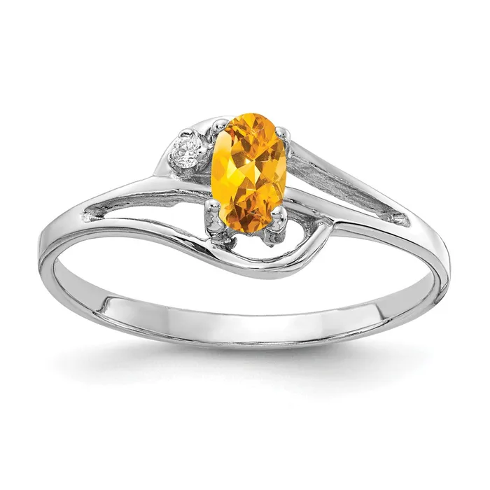 Rings Goldiacom 14k White Gold 5x3mm Oval Citrine VS Real Diamond ring