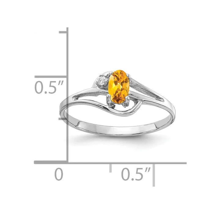 Rings Goldiacom 14k White Gold 5x3mm Oval Citrine VS Real Diamond ring