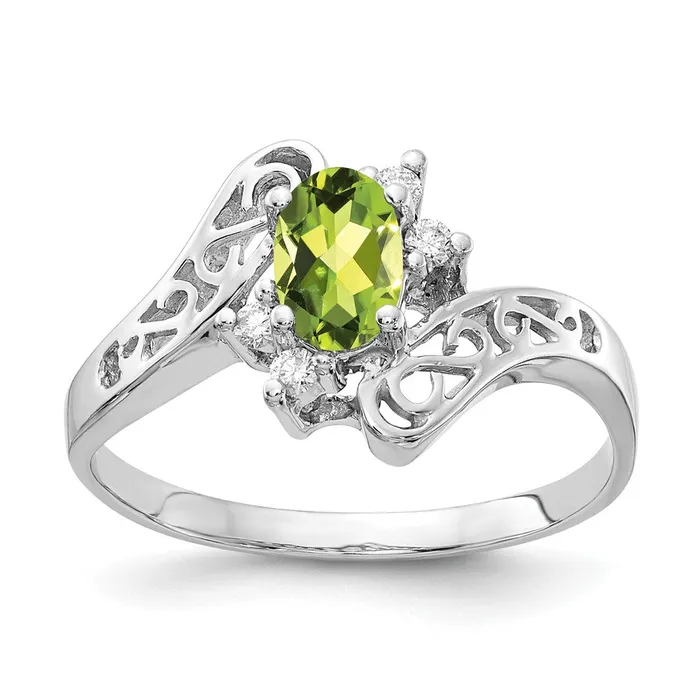 Rings Goldiacom 14k White Gold 6x4mm Oval Peridot AAA Real Diamond ring