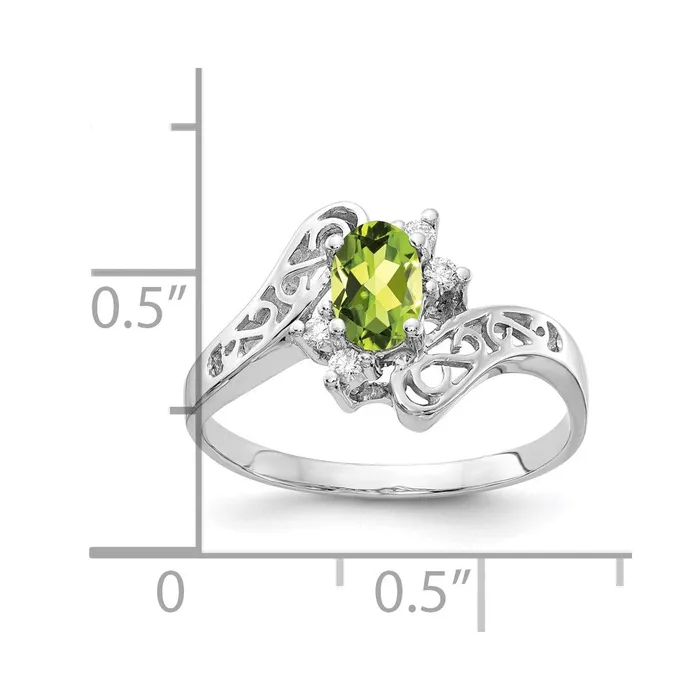 Rings Goldiacom 14k White Gold 6x4mm Oval Peridot AAA Real Diamond ring