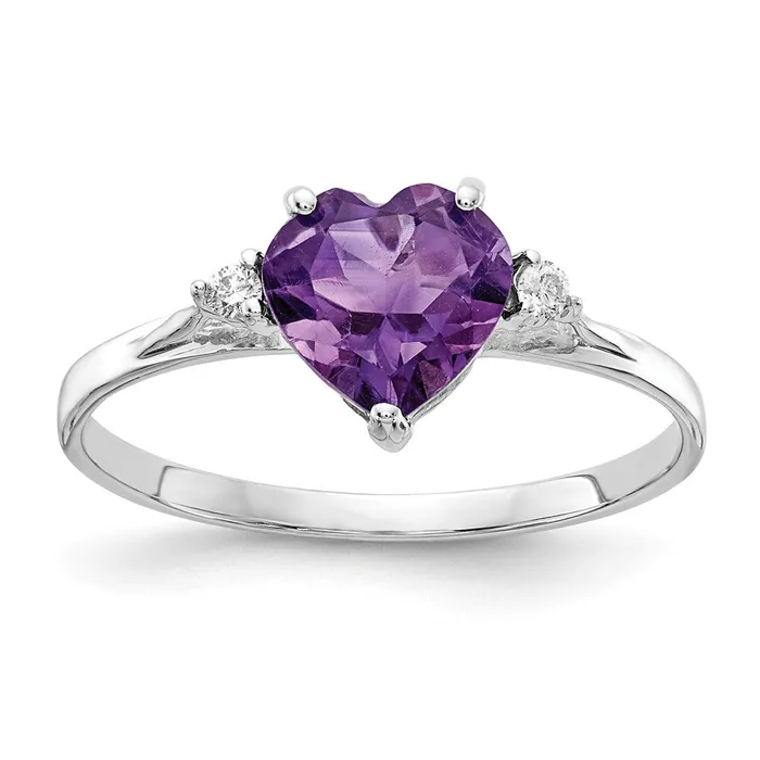 Rings Goldiacom 14k White Gold 7mm Heart Amethyst VS Real Diamond ring