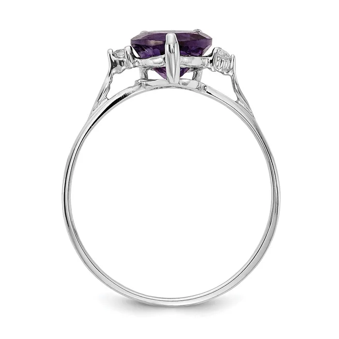 Rings Goldiacom 14k White Gold 7mm Heart Amethyst VS Real Diamond ring