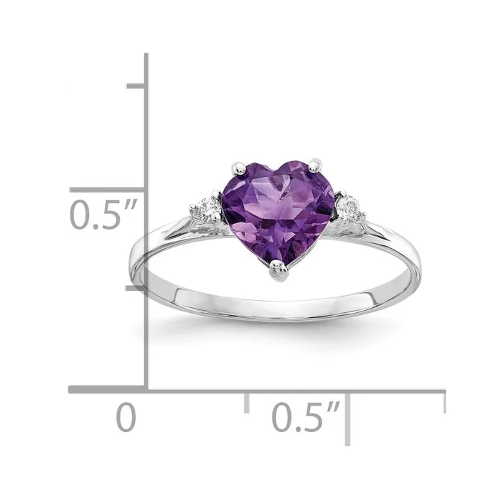 Rings Goldiacom 14k White Gold 7mm Heart Amethyst VS Real Diamond ring