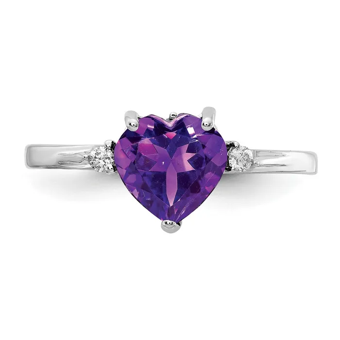 Rings Goldiacom 14k White Gold 7mm Heart Amethyst VS Real Diamond ring