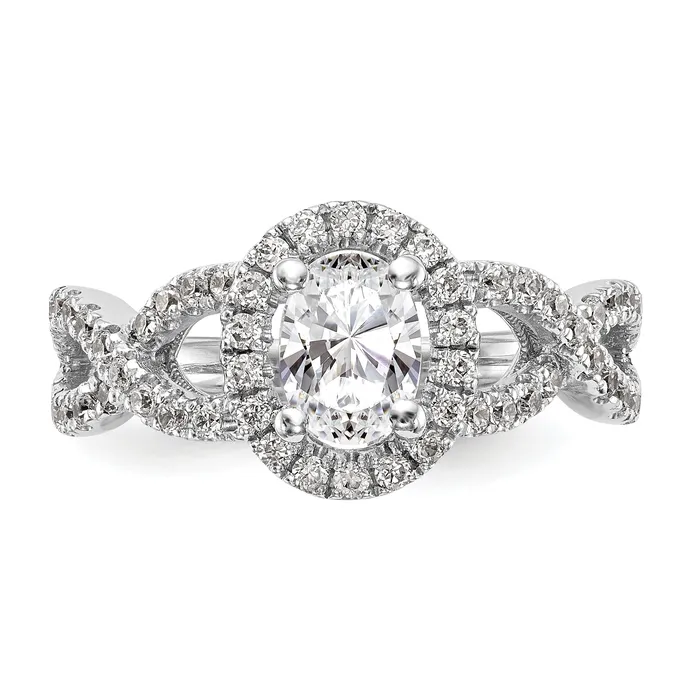 Rings Goldiacom 14K White Gold Diamond Oval CZ Oval Halo Engagement Ring