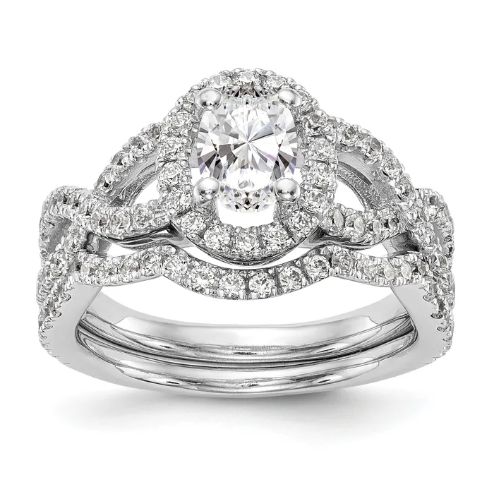 Rings Goldiacom 14K White Gold Diamond Oval CZ Oval Halo Engagement Ring
