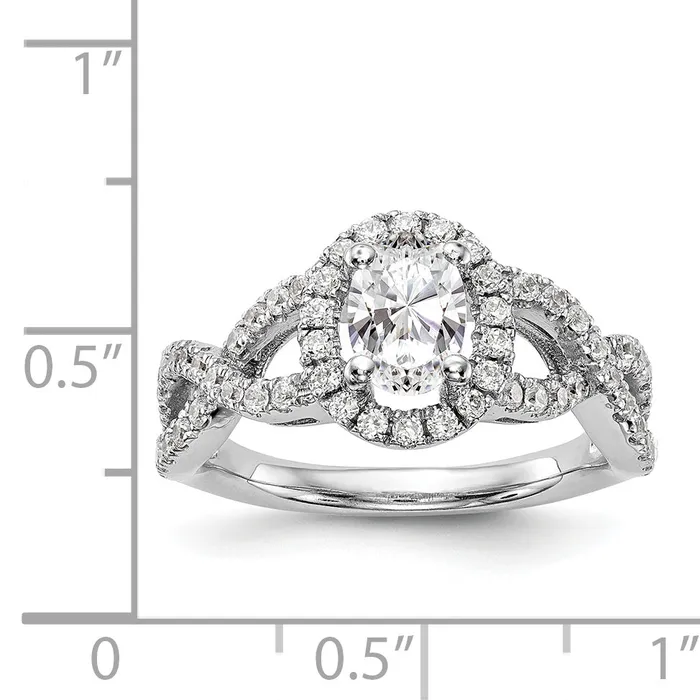 Rings Goldiacom 14K White Gold Diamond Oval CZ Oval Halo Engagement Ring