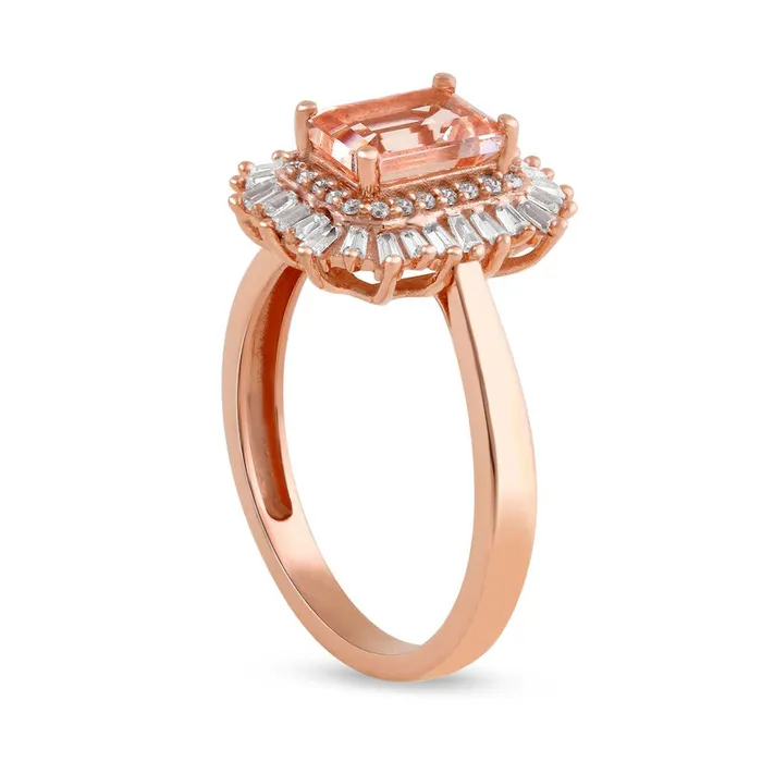 Rings Goldia EmeraldCut Morganite and 025 CT TW Baguette and Round Natural Diamond Double Frame Ring in Solid 10K Rose Gold Rings Goldia EmeraldCut Morganite and 025 CT TW Baguette and Round Natural Diamond Double Frame Ring in Solid 10K Rose Gold