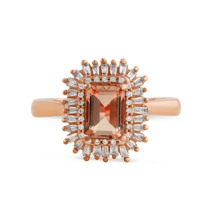 Rings Goldia EmeraldCut Morganite and 025 CT TW Baguette and Round Natural Diamond Double Frame Ring in Solid 10K Rose Gold Rings Goldia EmeraldCut Morganite and 025 CT TW Baguette and Round Natural Diamond Double Frame Ring in Solid 10K Rose Gold