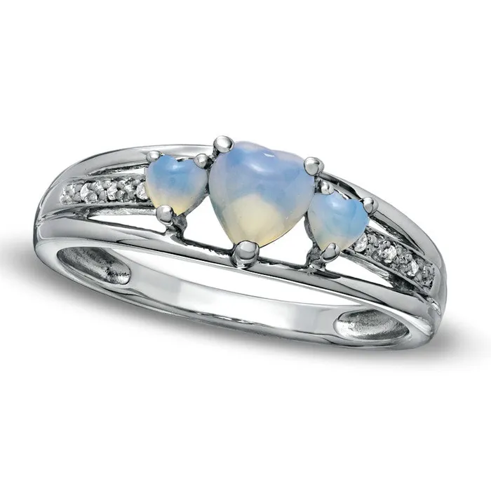 Rings Goldia HeartShaped LabCreated Opal and Diamond Accent Three Stone Promise Ring in Solid 10K White Gold Rings Goldia HeartShaped LabCreated Opal and Diamond Accent Three Stone Promise Ring in Solid 10K White Gold