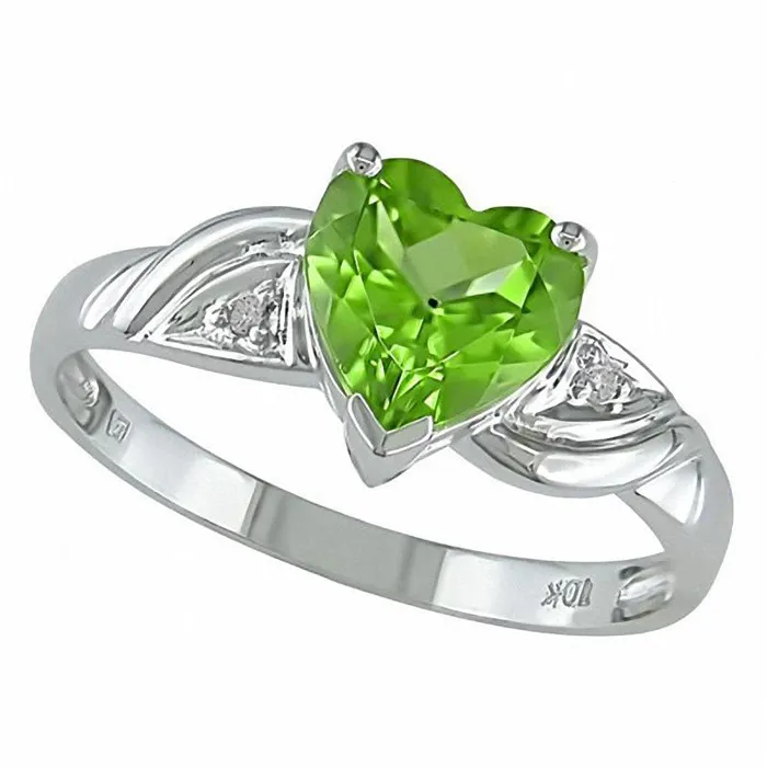 Rings Goldia HeartShaped Peridot Ring in Solid 10K White Gold with Natural Diamond Accents Rings Goldia HeartShaped Peridot Ring in Solid 10K White Gold with Natural Diamond Accents