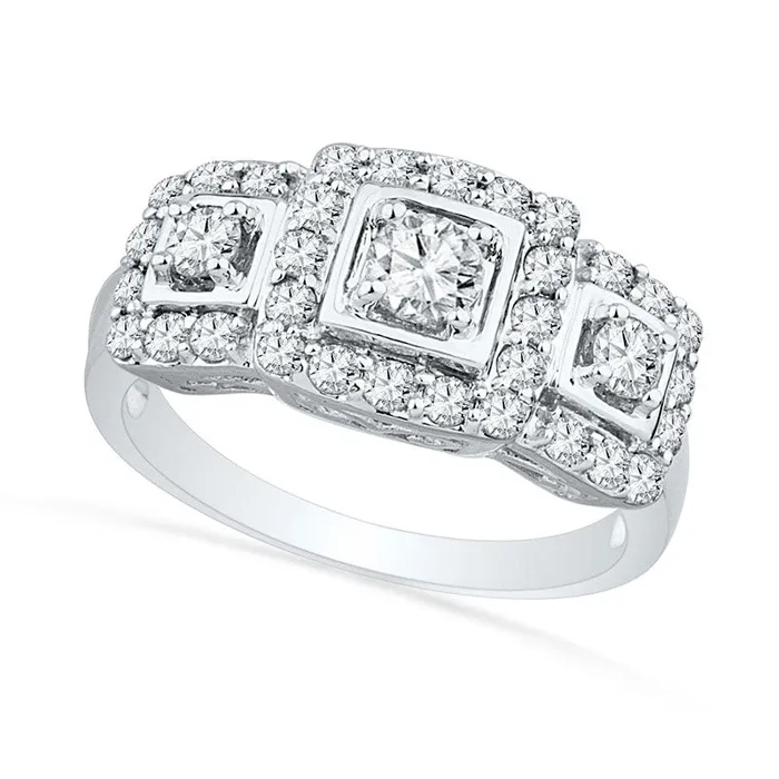 Rings Goldia LabCreated White Sapphire Square Frame Three Stone Engagement Ring in Sterling Silver Rings Goldia LabCreated White Sapphire Square Frame Three Stone Engagement Ring in Sterling Silver