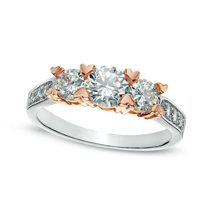 Rings Goldia LabCreated White Sapphire Three Stone HeartProng Ring in Solid 10K TwoTone Gold Rings Goldia LabCreated White Sapphire Three Stone HeartProng Ring in Solid 10K TwoTone Gold