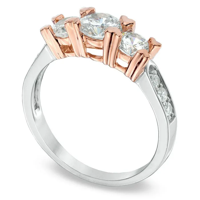 Rings Goldia LabCreated White Sapphire Three Stone HeartProng Ring in Solid 10K TwoTone Gold Rings Goldia LabCreated White Sapphire Three Stone HeartProng Ring in Solid 10K TwoTone Gold