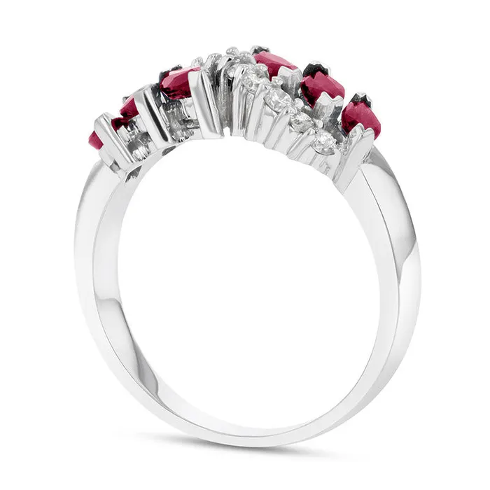 Rings Goldia Marquise Ruby and 025 CT TW Natural Diamond Slant Ring in Solid 14K White Gold Rings Goldia Marquise Ruby and 025 CT TW Natural Diamond Slant Ring in Solid 14K White Gold