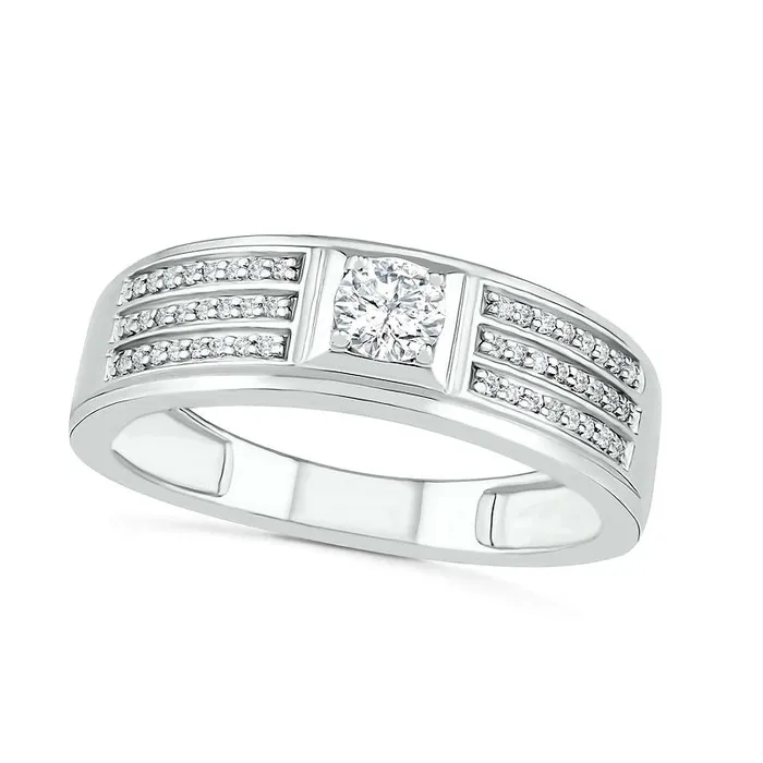 Rings Goldia Mens 038 CT TW Natural Diamond MultiRow Wedding Band in Solid 10K White Gold Rings Goldia Mens 038 CT TW Natural Diamond MultiRow Wedding Band in Solid 10K White Gold