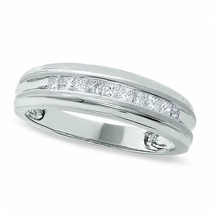 Rings Goldia Mens 038 CT TW SquareCut Natural Diamond Wedding Band in Solid 14K White Gold Rings Goldia Mens 038 CT TW SquareCut Natural Diamond Wedding Band in Solid 14K White Gold
