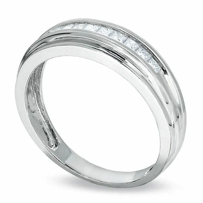 Rings Goldia Mens 038 CT TW SquareCut Natural Diamond Wedding Band in Solid 14K White Gold Rings Goldia Mens 038 CT TW SquareCut Natural Diamond Wedding Band in Solid 14K White Gold