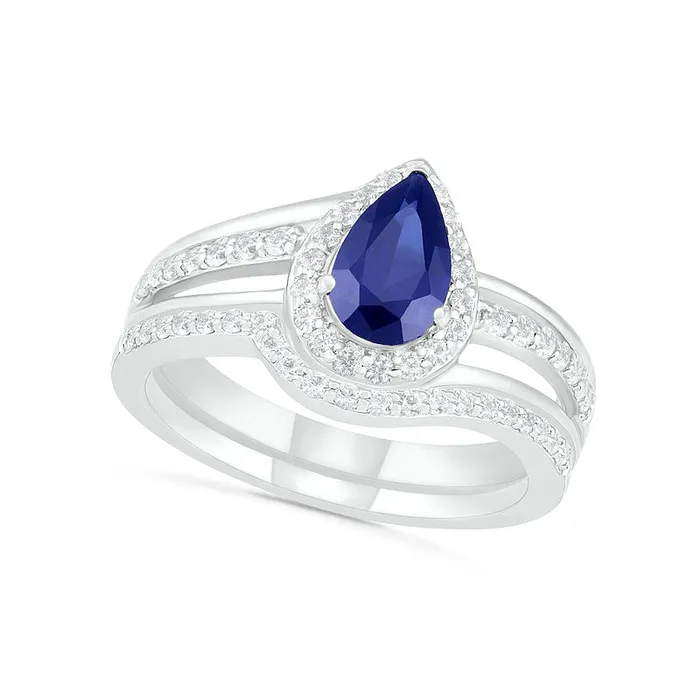 Rings Goldia PearShaped LabCreated Blue and White Sapphire Frame Bypass Split Shank Bridal Engagement Ring Set in Sterling Silver Rings Goldia PearShaped LabCreated Blue and White Sapphire Frame Bypass Split Shank Bridal Engagement Ring Set in Sterling Silver
