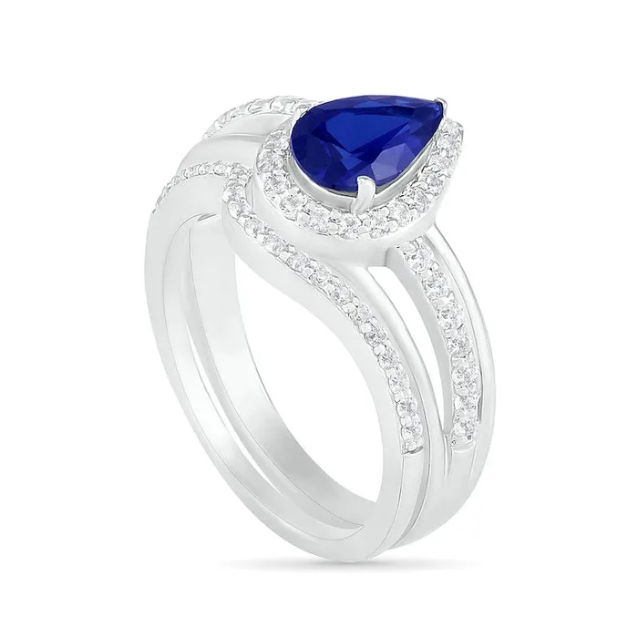 Rings Goldia PearShaped LabCreated Blue and White Sapphire Frame Bypass Split Shank Bridal Engagement Ring Set in Sterling Silver Rings Goldia PearShaped LabCreated Blue and White Sapphire Frame Bypass Split Shank Bridal Engagement Ring Set in Sterling Silver