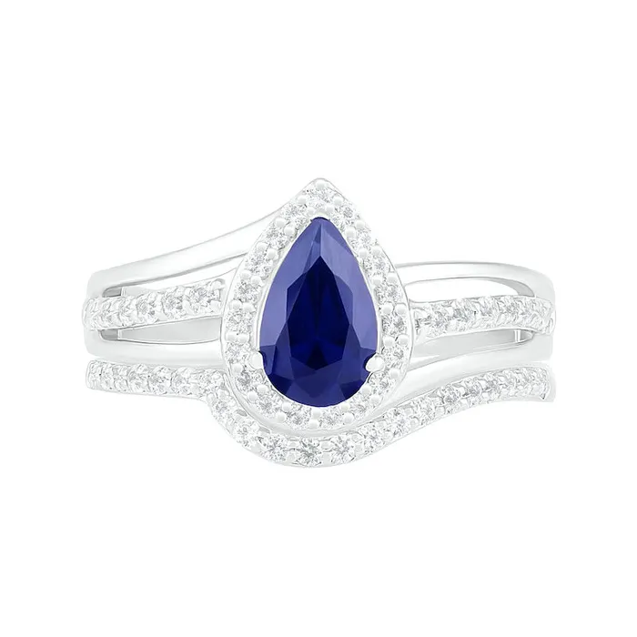 Rings Goldia PearShaped LabCreated Blue and White Sapphire Frame Bypass Split Shank Bridal Engagement Ring Set in Sterling Silver Rings Goldia PearShaped LabCreated Blue and White Sapphire Frame Bypass Split Shank Bridal Engagement Ring Set in Sterling Silver