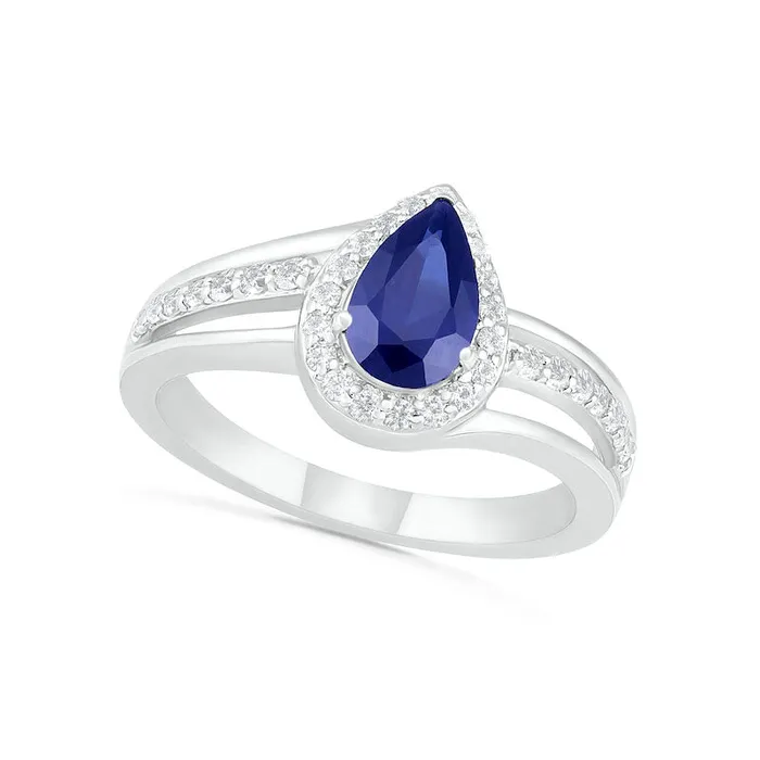 Rings Goldia PearShaped LabCreated Blue and White Sapphire Frame Bypass Split Shank Bridal Engagement Ring Set in Sterling Silver Rings Goldia PearShaped LabCreated Blue and White Sapphire Frame Bypass Split Shank Bridal Engagement Ring Set in Sterling Silver
