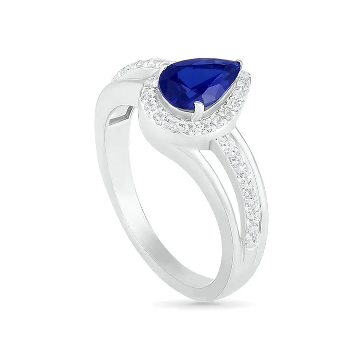 Rings Goldia PearShaped LabCreated Blue and White Sapphire Frame Bypass Split Shank Bridal Engagement Ring Set in Sterling Silver Rings Goldia PearShaped LabCreated Blue and White Sapphire Frame Bypass Split Shank Bridal Engagement Ring Set in Sterling Silver