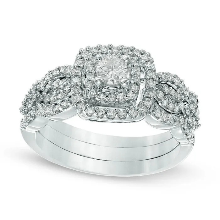 Rings Goldia Previously Owned 050 CT TW Natural Diamond Double Cushion Frame Bridal Engagement Ring Set in Solid 10K White Gold Rings Goldia Previously Owned 050 CT TW Natural Diamond Double Cushion Frame Bridal Engagement Ring Set in Solid 10K White Gold