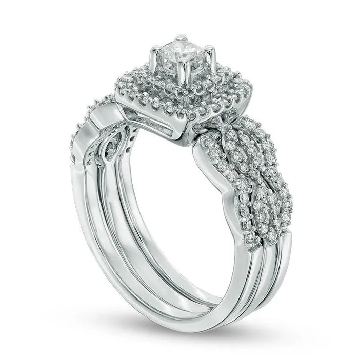 Rings Goldia Previously Owned 050 CT TW Natural Diamond Double Cushion Frame Bridal Engagement Ring Set in Solid 10K White Gold Rings Goldia Previously Owned 050 CT TW Natural Diamond Double Cushion Frame Bridal Engagement Ring Set in Solid 10K White Gold